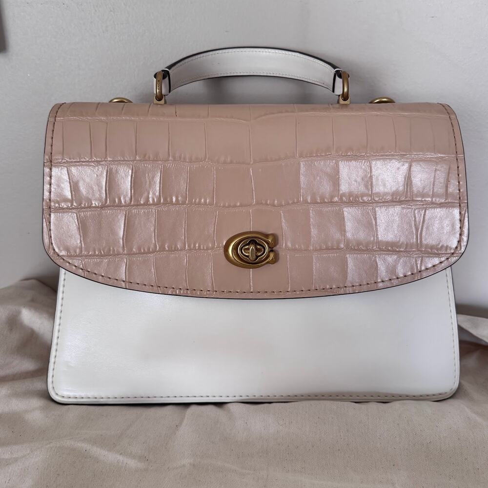 Coach Parker Top Handle 32 Bag Tan Cream Croc Embossed Ginny & Georgia Rare - Picture 2 of 16